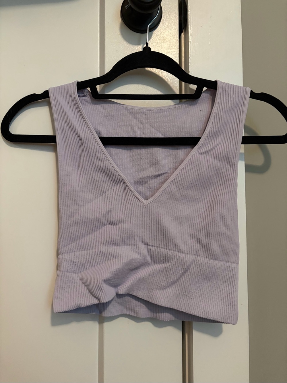 Sleeveless V-Neck Ribbed Crop Top - Lavender